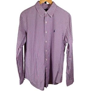 Ralph Lauren Men's Large Gingham Button Down Shirt Long Sleeve Red Blue Check